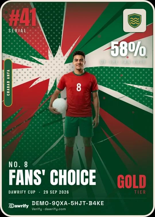 Gold challenge card: Fans' choice, Chabab Anfa's No. 8, serial #41